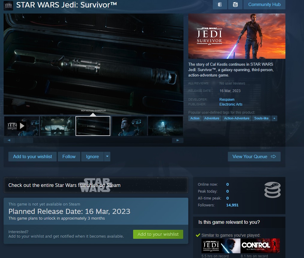 [LEAK] Steam lâche avant l'heure la date de sortie de Star Wars Jedi : Survivor