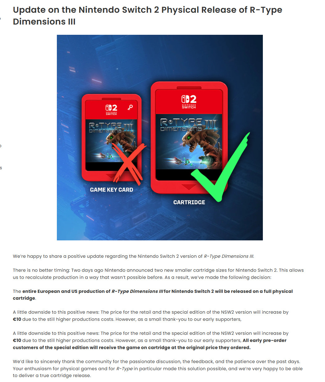 ININ Games confirme la production de nouvelles cartouches Switch 2 à moindre stockage