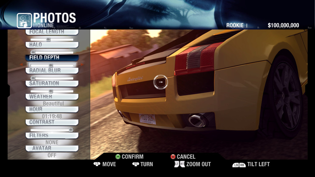 Test Drive Unlimited dans les menus