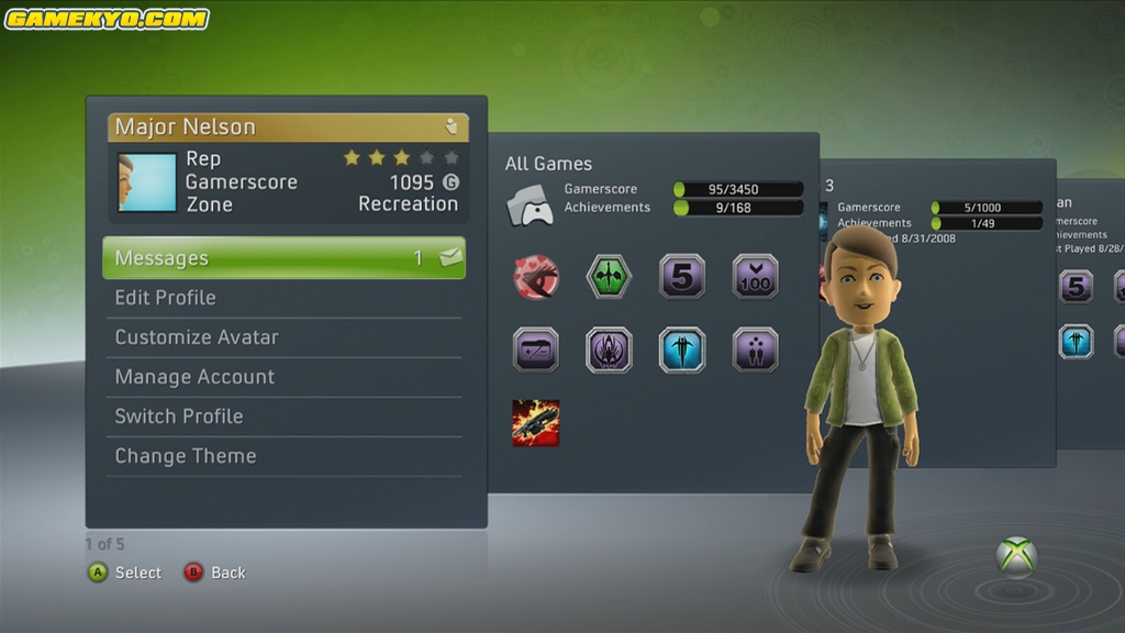 The New Xbox Experience: games played screenshot