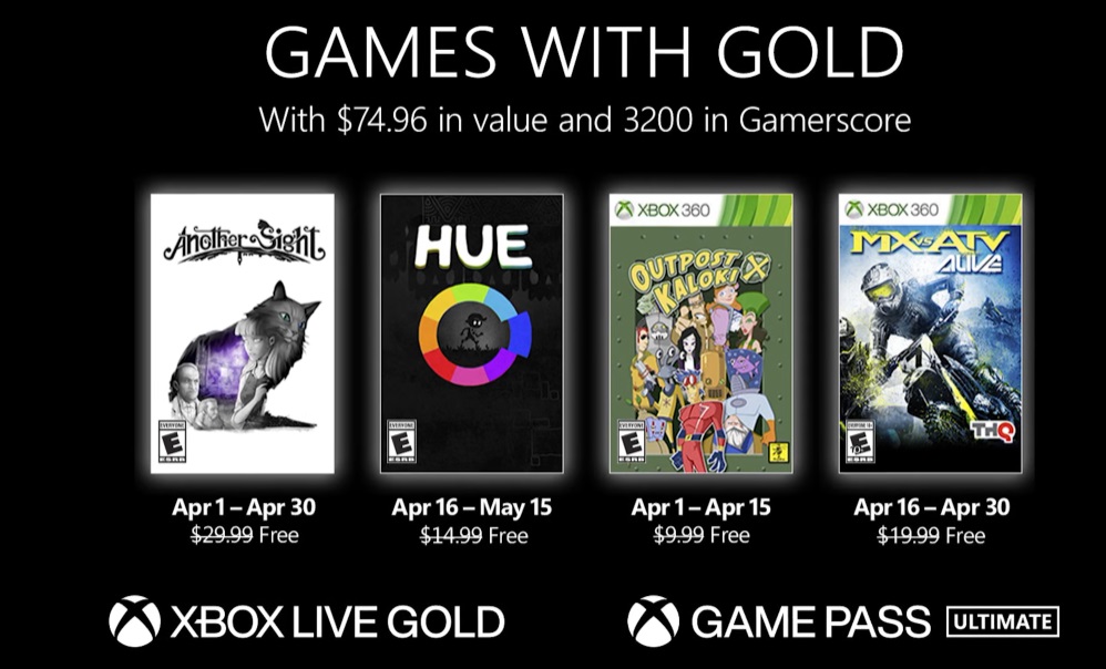 Games With Gold : le programme d'avril